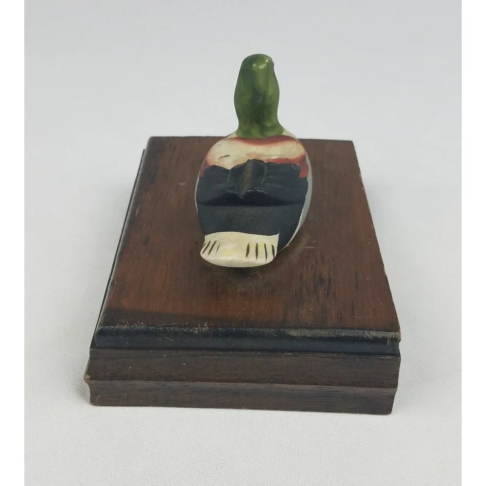 Vtg wood playing card holder box ceramic mallard duck decor farmhouse cottage